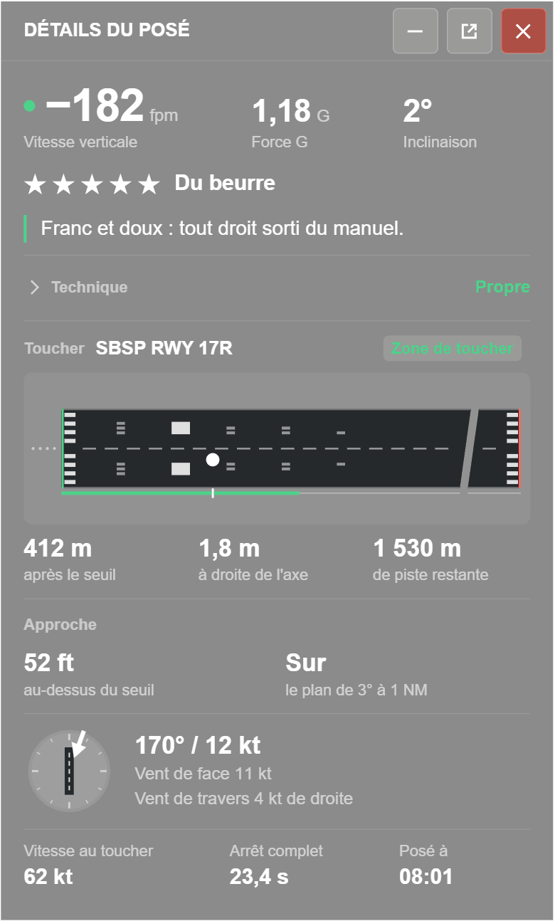 La finestra Dettagli atterraggio in Français.