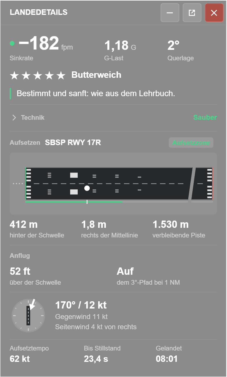 La finestra Dettagli atterraggio in Deutsch.